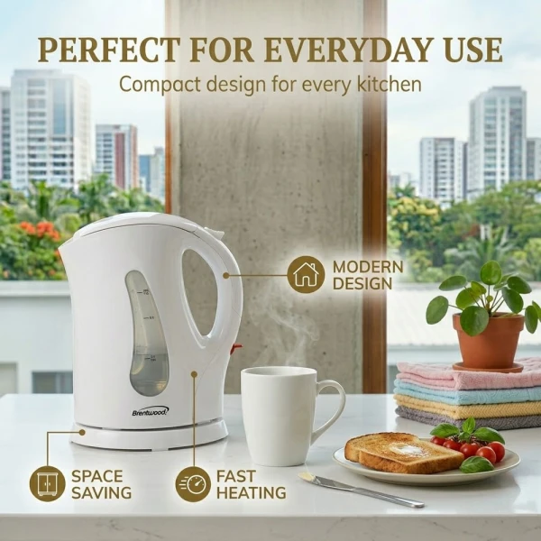 BRENTWOOD 1L CORDLESS ELECTRIC KETTLE WHITE | KT-1610 - Image 
