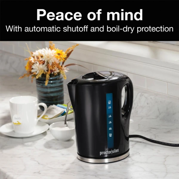 Black Proctor Silex electric kettle on countertop
