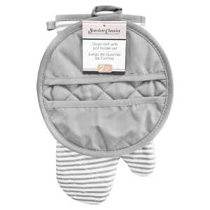SCARLETT CLASSICS KITCHEN OVEN MITT WITH POTHOLDER SET | NV-1393 - Image 