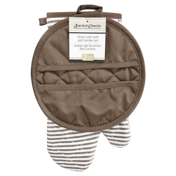 SCARLETT CLASSICS KITCHEN OVEN MITT WITH POTHOLDER SET | NV-1393 - Image 