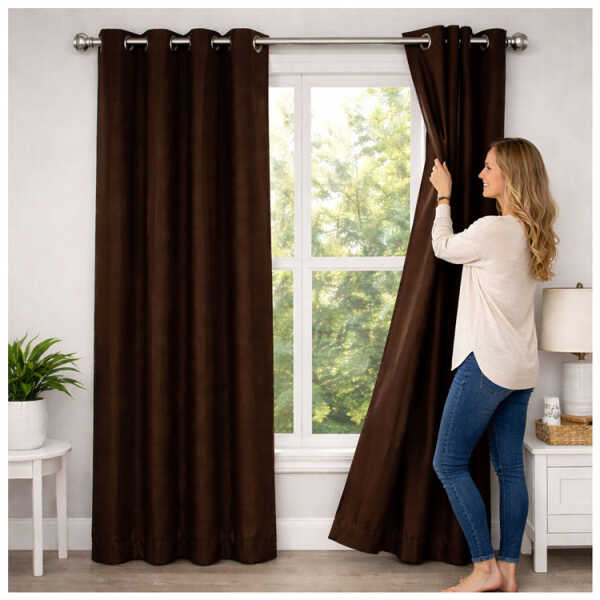 BLACKOUT WINDOW CURTAIN W/ GROMMETS BROWN | NV-886 - Image 