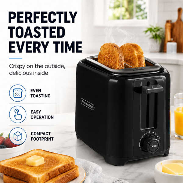 PROCTOR SILEX 2 WIDE SLOT (BAGEL) TOASTER - BLACK | 22215 - Image 