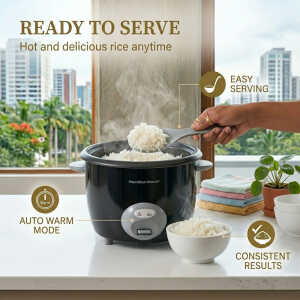 HAMILTON BEACH 10 CUP GLASS LID RICE COOKER BLACK | 37542 - Image 