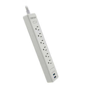 FORZA SURGE PROTECTOR 1200J/1680W 6 OUTLETS FLAT PLUG 120V/240V | FSP-612USBW - Image 