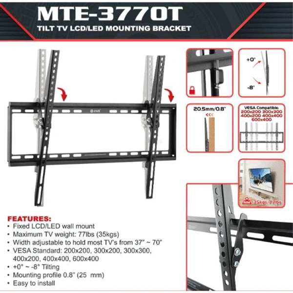 NIPPON AMERICA 37"-70" ECO TILT TV MOUNT | MTE-3770T - Image 