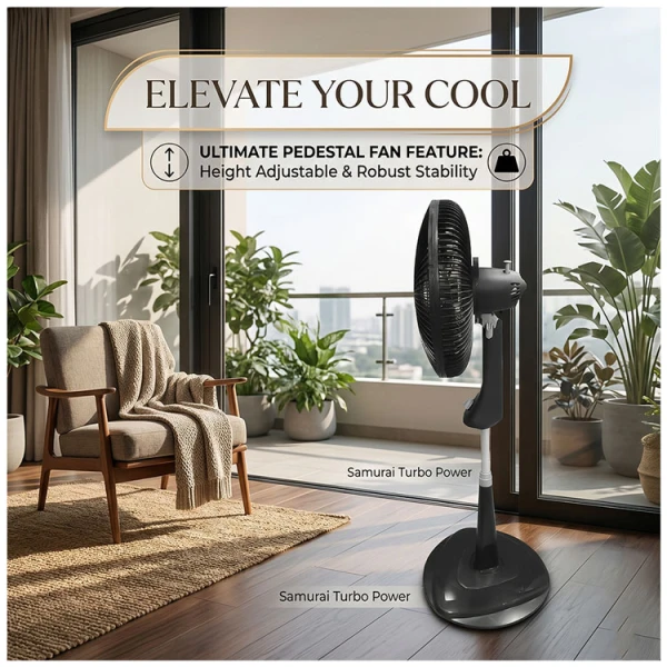 Height adjustable pedestal fan with robust base