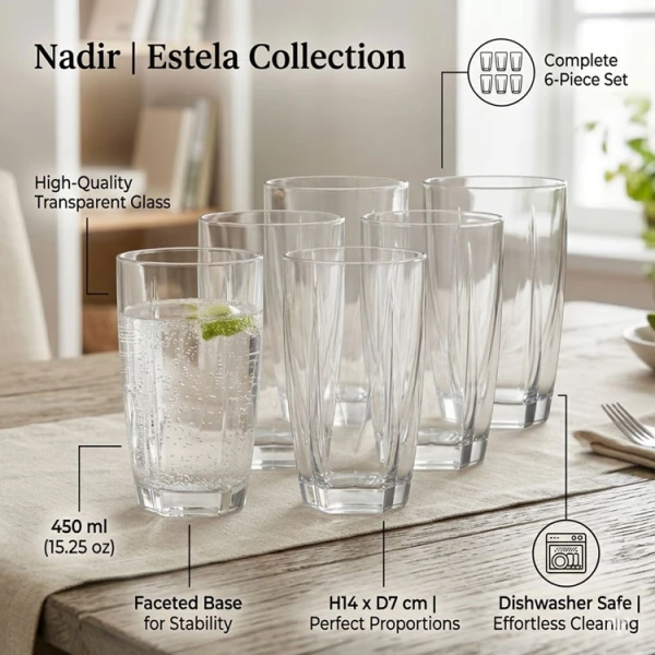 NADIR ESTELA 450ML DRINKING GLASSES SET 6PIECES | 76610200828131 - Image 