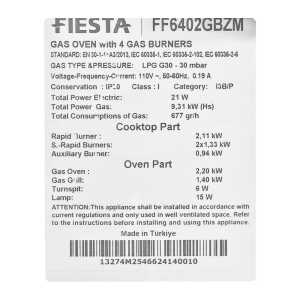 FIESTA TURKEY 4 BURNERS GASRANGE 24" SILVER | FF6402GBZM - Image 