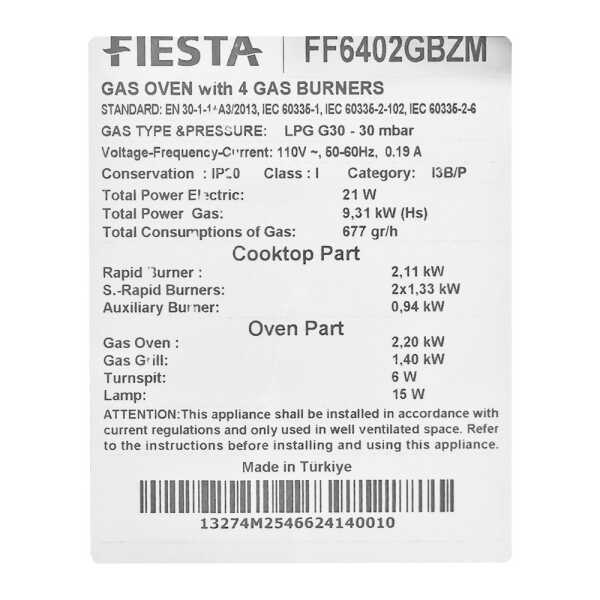 FIESTA TURKEY 4 BURNERS GASRANGE 24" SILVER | FF6402GBZM - Image 