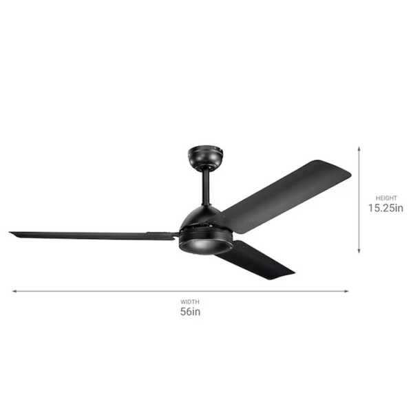 KICHLER 56" 3 BLADES SATIN BLACK CEILING FAN | 330025SBK - Image 