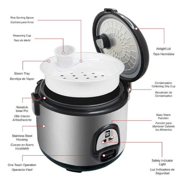 BENECASA STAINLESS STEEL THERMO 7 CUP RICE COOKER | BC43921 - Image 