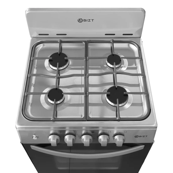 BIZT 24" 4-BURNER IRON CAST GASRANGE W/ MIRRORED GLASS OVEN, SILVER | GST2441INCO - Image 