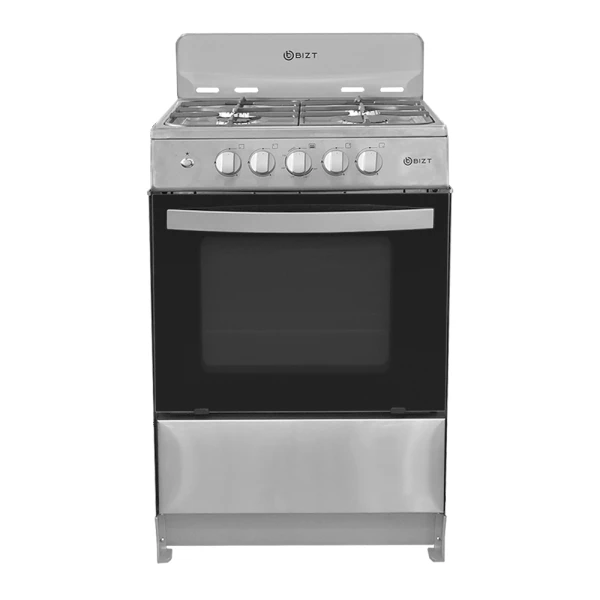 BIZT 24" 4-BURNER IRON CAST GASRANGE W/ MIRRORED GLASS OVEN, SILVER | GST2441INCO - Image 1