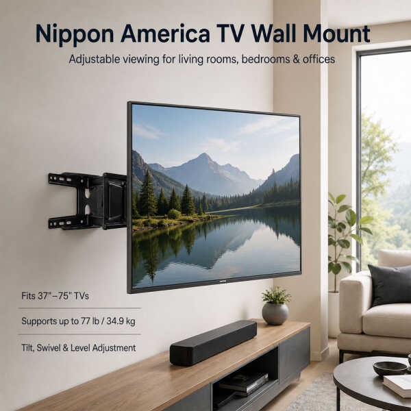 NIPPON AMERICA FULL MOTION TILT SWIVEL ARTICULATING SINGLE ARM TV MOUNT 37-75" | MA-3775S - Image 