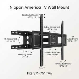 NIPPON AMERICA FULL MOTION TILT SWIVEL ARTICULATING SINGLE ARM TV MOUNT 37-75" | MA-3775S - Image 