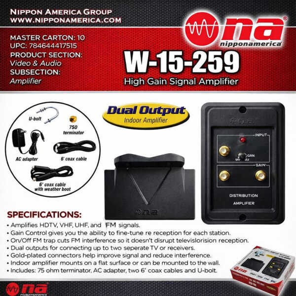 NIPPON AMERICA VHF/UHF IN/OUTDOOR BOOSTER | W-15-259 - Image 