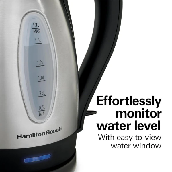 HAMILTON BEACH 1.7L STAINLESS STEEL ELECTRIC KETTLE l 40880 - Image 