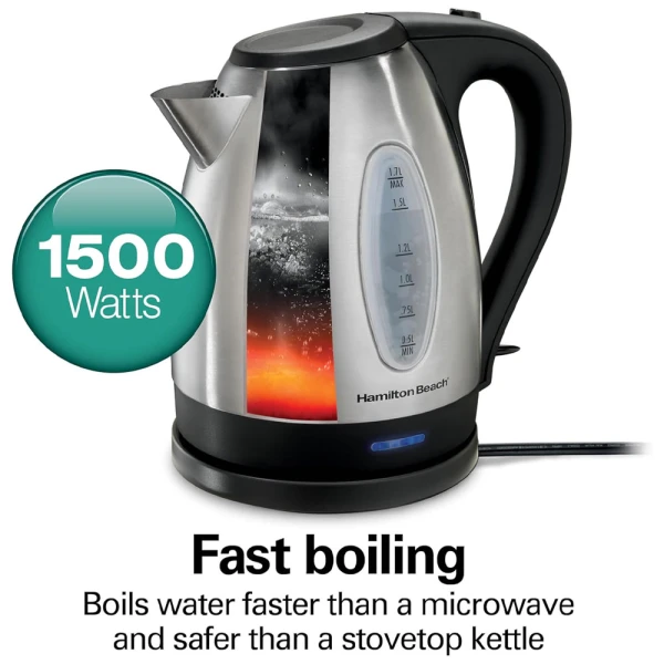 HAMILTON BEACH 1.7L STAINLESS STEEL ELECTRIC KETTLE l 40880 - Image 