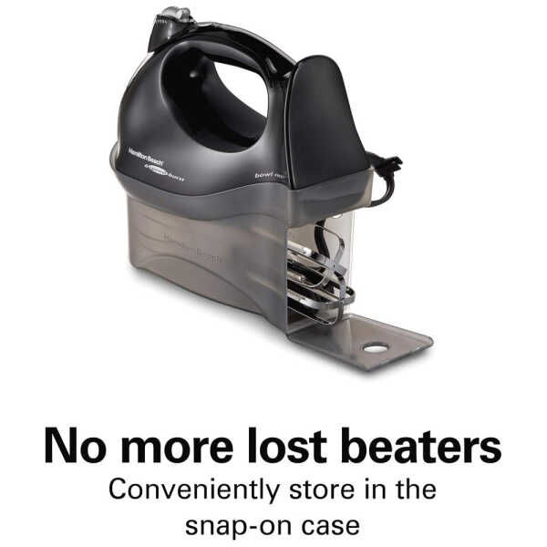 HAMILTON BEACH 6-SPEED ELECTRIC HAND MIXER W/ SNAP-ON STORAGE CASE, 250W , BLACK | 62692 - Image 