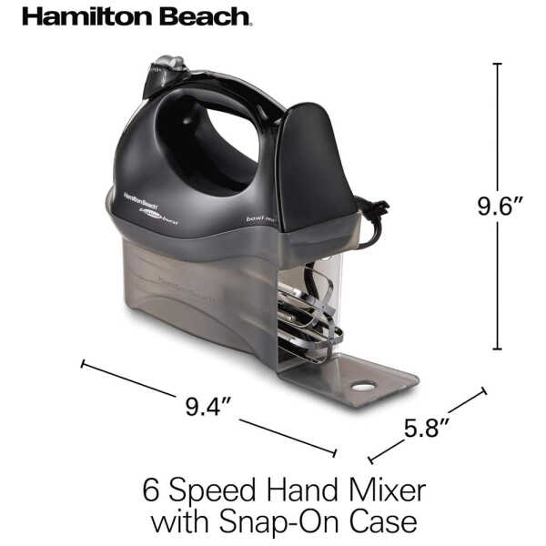 HAMILTON BEACH 6-SPEED ELECTRIC HAND MIXER W/ SNAP-ON STORAGE CASE, 250W , BLACK | 62692 - Image 
