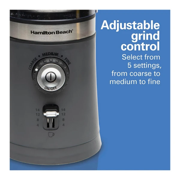 HAMILTON BEACH 14 CUP COFFEE GRINDER WITH REMOVABLE SS CHAMBER GREY | 80396C - Image 