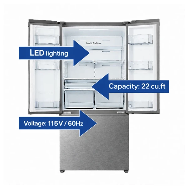 HISENSE 22 CU.FT/625L FRENCH DOOR REFRIGERATOR W/ BOTTOM FREEZER SILVER 115V | RF220SI5A - Image 