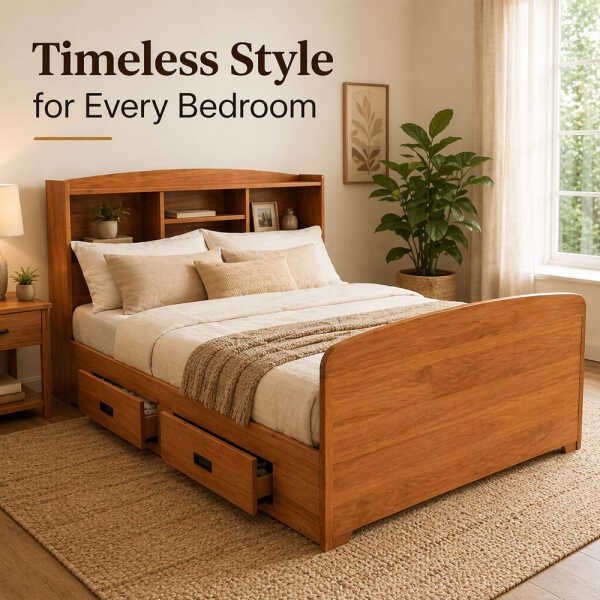 WOODEN BED WITH DRAWERS 160X200 (YELLOW CABES) | BED2D-160X200 - Image 