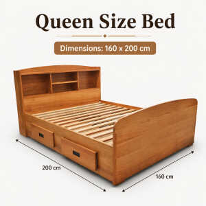 WOODEN BED WITH DRAWERS 160X200 (YELLOW CABES) | BED2D-160X200 - Image 