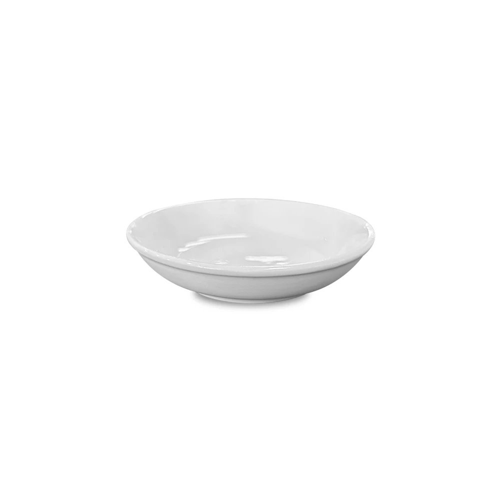 White bowl. Ceramic. Shallow. Glossy. Minimalist
