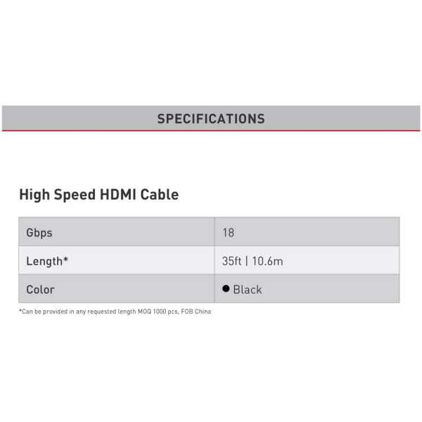 BARKAN 35FT HIGH SPEED HDMI CABLE 4K ULTRA HD 60HZ 3D VIDEO 24K GOLD PLATED HEAD BLACK | HD106E1 - Image 