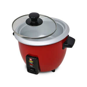BENECASA 3 CUP UNCOOKED RICE COOKER W/ GLASS LID, RED | BC-12422