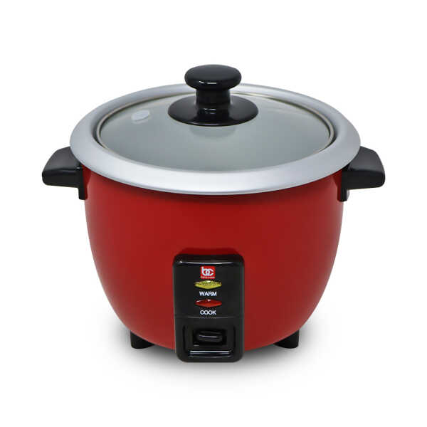 BENECASA 3 CUP UNCOOKED RICE COOKER W/ GLASS LID, RED | BC-12422 - Image 1