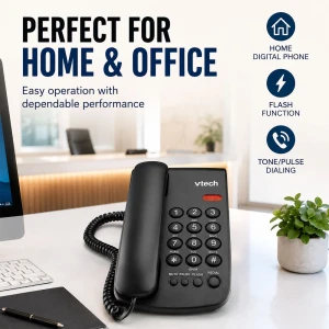 VTECH DESK/WALL CORDED PHONE BLACK | VTC100B - Image 