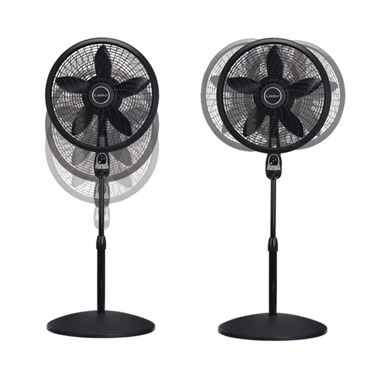 Lasko pedestal fan height and oscillation range illustration.