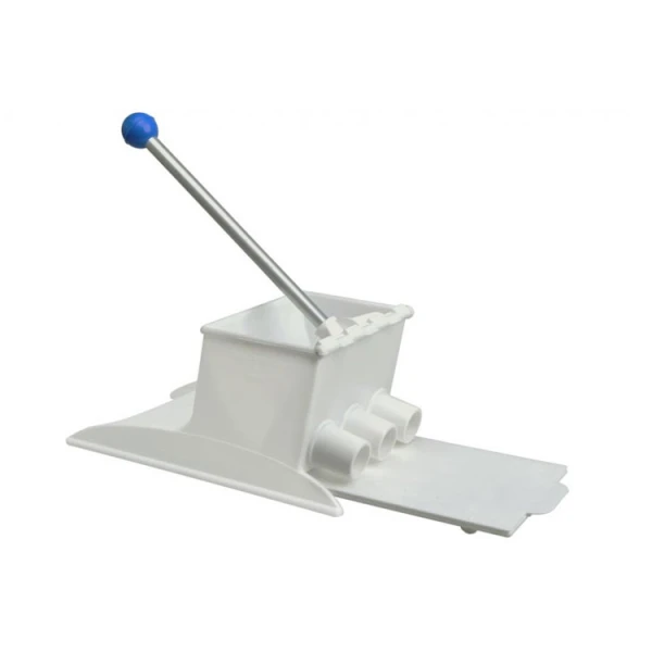 White plastic croquette maker with lever.