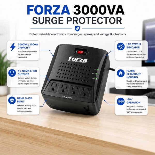 FORZA 3000VA /1500W, 4-OUT,120V REGULATOR | FVR-3001 - Image 