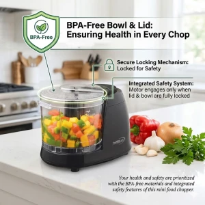 PREMIUM 1.5 CUPS MINI FOOD CHOPPER 120V-100W BLACK | PMC156B - Image 