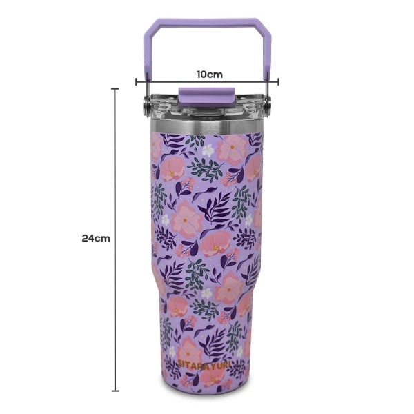 SITARAYURI 900ML THERMAL CUP WITH 3D FLORAL PATTERN | ZF-045 - Image 
