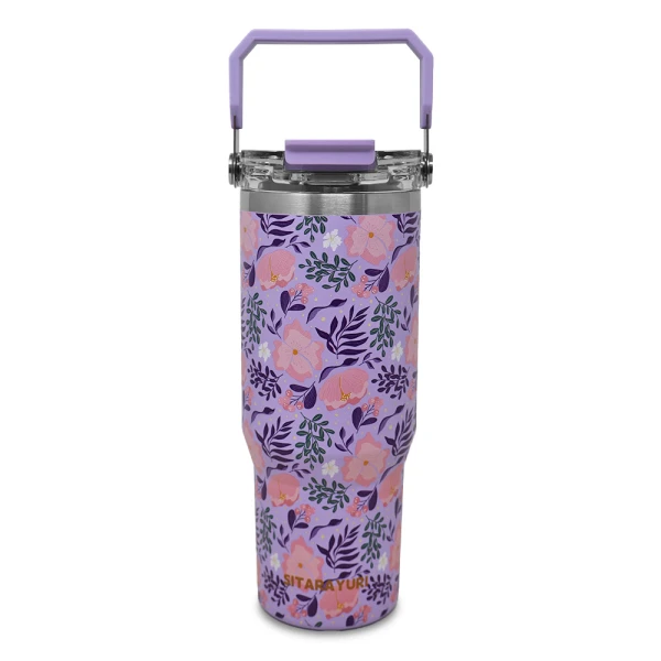 SITARAYURI 900ML THERMAL CUP WITH 3D FLORAL PATTERN | ZF-045 - Image 