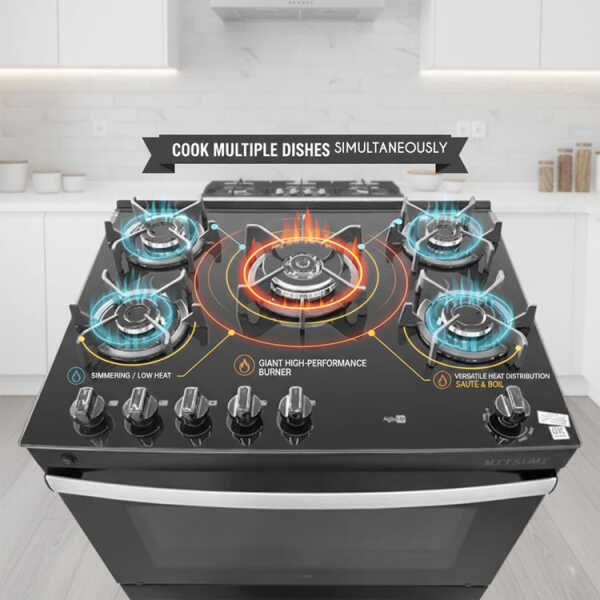 MITSUMI 30″ AGILE UP 5 BURNERS GAS RANGE BLACK | ATL300001825 - Image 