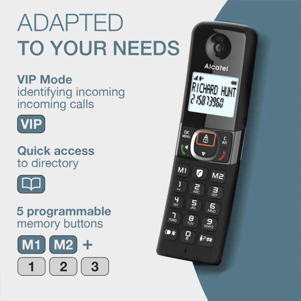 ALCATEL DUO CORDLESS PHONE WITH 2 HANDSETS | F860CB-DUO-BLK - Image 