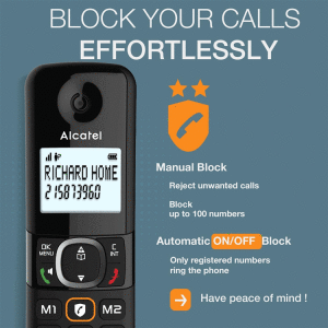 ALCATEL DUO CORDLESS PHONE WITH 2 HANDSETS | F860CB-DUO-BLK - Image 