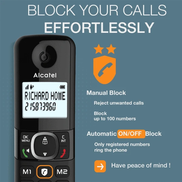 ALCATEL DUO CORDLESS TELEPHONE WITH 2 HANDSETS BLACK | F860CB-DUO-BLK - Image 