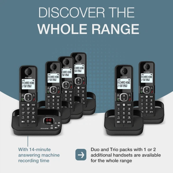 ALCATEL DUO CORDLESS TELEPHONE WITH 2 HANDSETS BLACK | F860CB-DUO-BLK - Image 