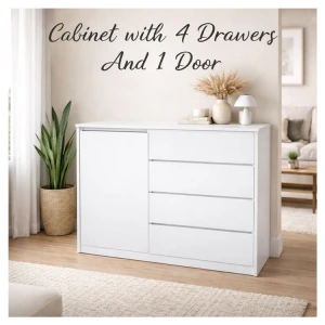 LIFESTYLE CABINET WITH 4 DRAWERS AND 1 DOOR WHITE  | LS-C4L-1D - Image 
