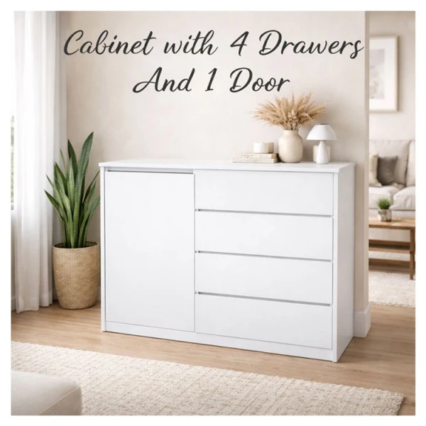 LIFESTYLE CABINET WITH 4 DRAWERS AND 1 DOOR WHITE  | LS-C4L-1D - Image 
