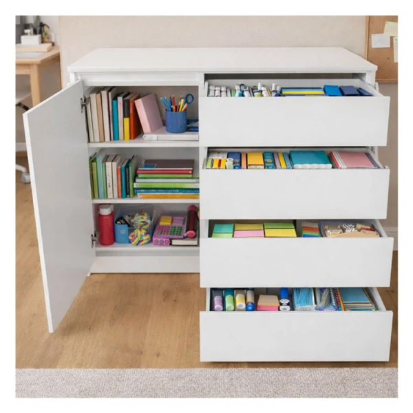 LIFESTYLE CABINET WITH 4 DRAWERS AND 1 DOOR WHITE  | LS-C4L-1D - Image 