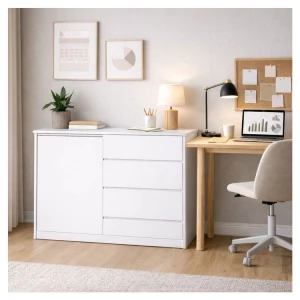 LIFESTYLE CABINET WITH 4 DRAWERS AND 1 DOOR WHITE  | LS-C4L-1D - Image 