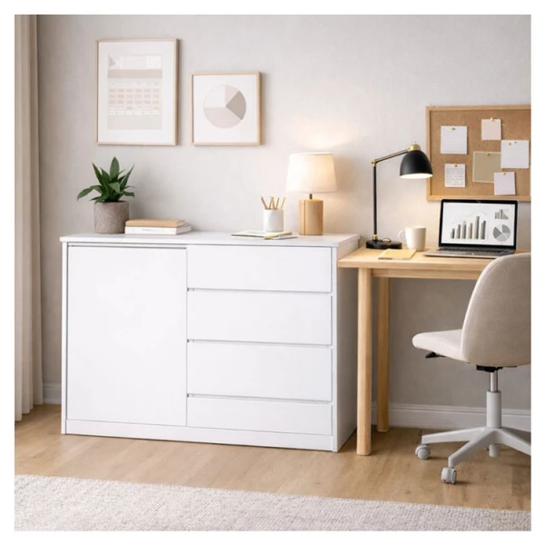 LIFESTYLE CABINET WITH 4 DRAWERS AND 1 DOOR WHITE  | LS-C4L-1D - Image 