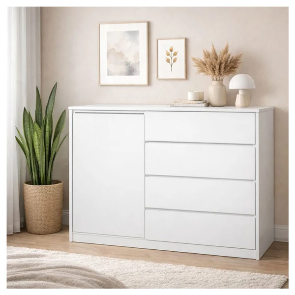 LIFESTYLE CABINET WITH 4 DRAWERS AND 1 DOOR WHITE  | LS-C4L-1D - Image 